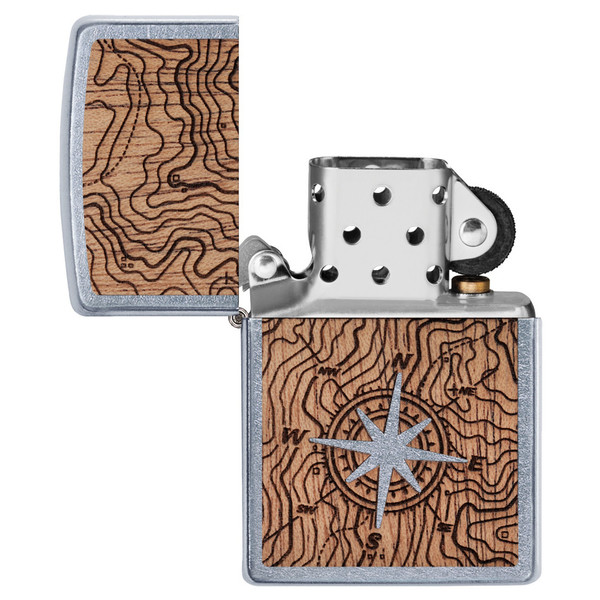 Zippo Windproof Pocket Lighter w/Compass Wooden Laser-Cut Design 49055-000003